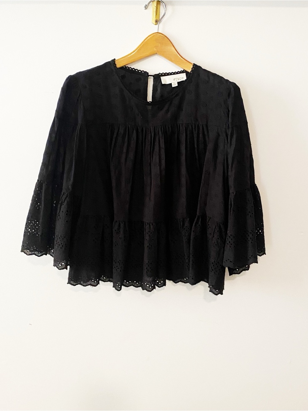 Black Eyelet Peasant Blouse